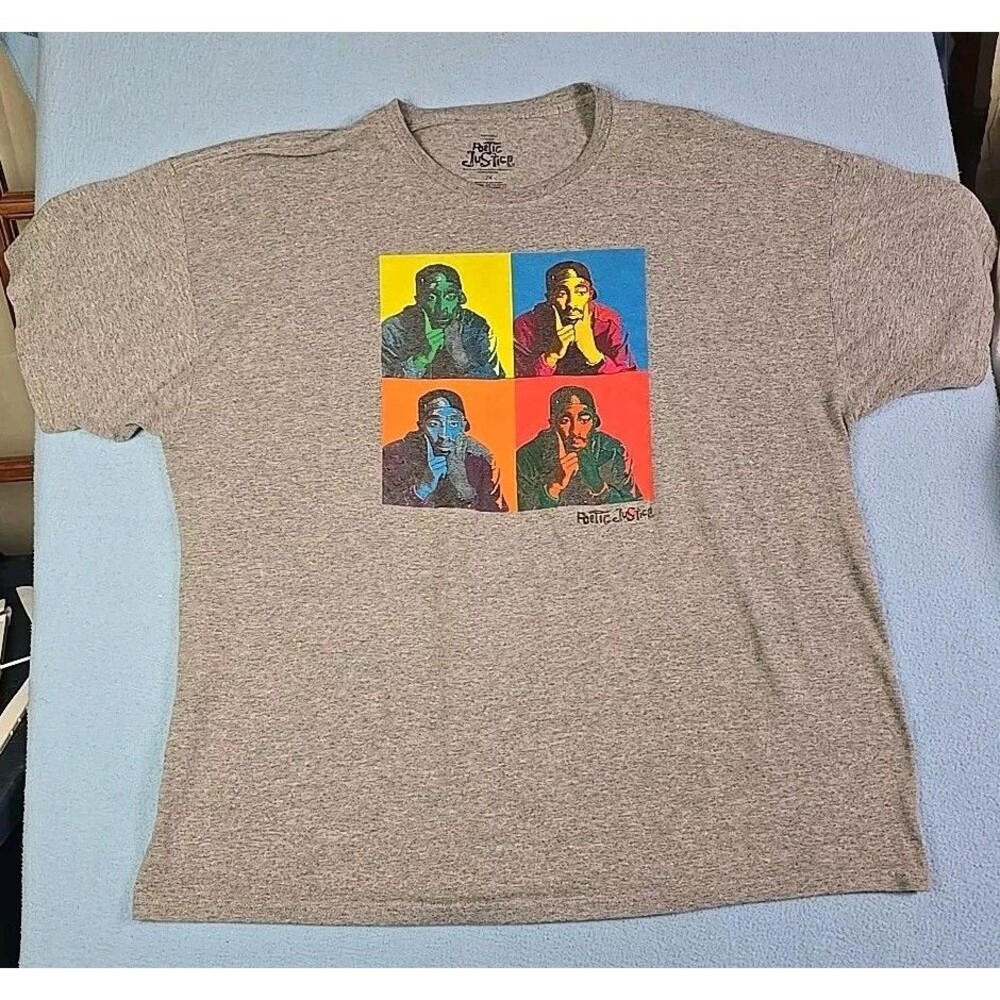 Tupac Poetic Justice Tee Shirt Mens 2X Gray Short Sleeve Casual Music Rap